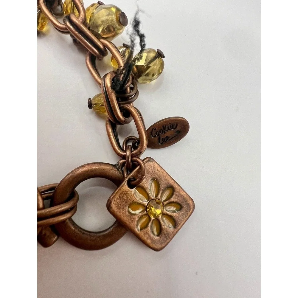 Cookie Lee Copper Bracelet‎ Lot 0f 2 Yellow Glass Beads Rhinestone Chain Boho
